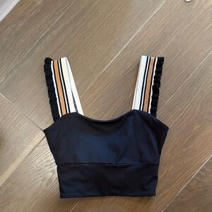 FP Movement by Free People Black Crop Top with Striped Straps